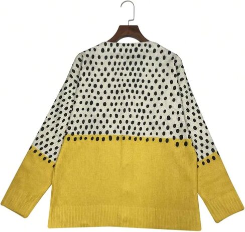 GORGLITTER Women's Polka Dots Sweater Color Block Long Sleeve Button Down Trendy Cardigan in Saudi Arabia