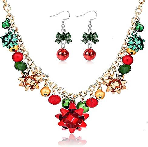 Roe Dolph Christmas Jewelry for Women Christmas Earrings Necklace Set Jingle Bell Red Green Beaded Xmas Neckalce Earrings Set Stocking Stuffers in Saudi Arabia