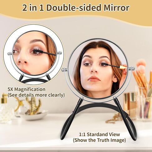 Double-Sided Mirror to See Back of Head, Hands Free Adjustable Mirrors Hung Around The Neck, Two Way Mirror for Women Man Makeup, Self Haircut, Standard Viewing and 5X Magnification 360° Mirrors in Saudi Arabia