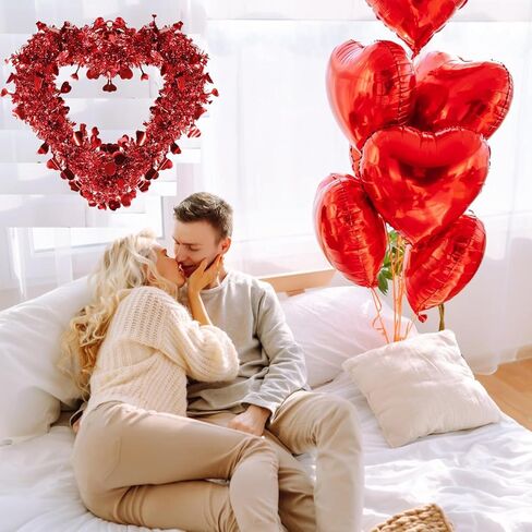 8 Pack Valentine Heart Wreaths Red Purple Tinsel Wreaths with Foil Hearts Hanging Valentine's Day Decorations for Wedding Birthday Party Front Door Wall Window Mantel Decor (Red) in Saudi Arabia