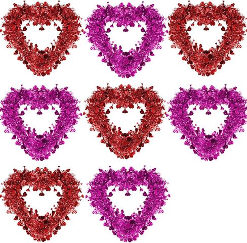 8 Pack Valentine Heart Wreaths Red Purple Tinsel Wreaths with Foil Hearts Hanging Valentine's Day Decorations for Wedding Birthday Party Front Door Wall Window Mantel Decor (Red) in Saudi Arabia