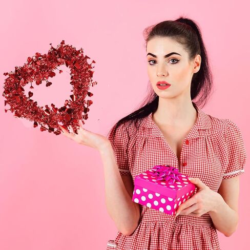 8 Pack Valentine Heart Wreaths Red Purple Tinsel Wreaths with Foil Hearts Hanging Valentine's Day Decorations for Wedding Birthday Party Front Door Wall Window Mantel Decor (Red) in Saudi Arabia