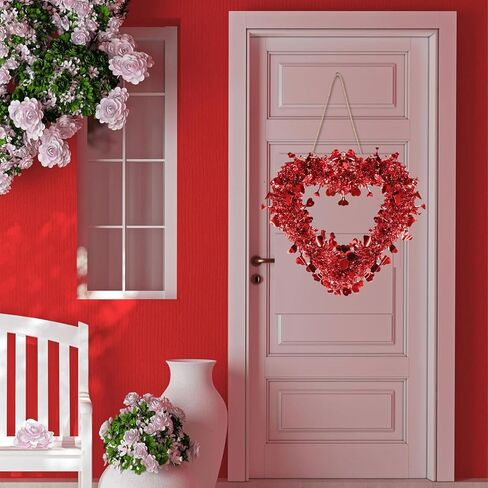 8 Pack Valentine Heart Wreaths Red Purple Tinsel Wreaths with Foil Hearts Hanging Valentine's Day Decorations for Wedding Birthday Party Front Door Wall Window Mantel Decor (Red) in Saudi Arabia