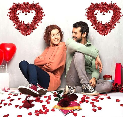 8 Pack Valentine Heart Wreaths Red Purple Tinsel Wreaths with Foil Hearts Hanging Valentine's Day Decorations for Wedding Birthday Party Front Door Wall Window Mantel Decor (Red) in Saudi Arabia