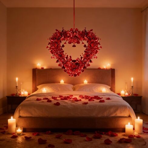8 Pack Valentine Heart Wreaths Red Purple Tinsel Wreaths with Foil Hearts Hanging Valentine's Day Decorations for Wedding Birthday Party Front Door Wall Window Mantel Decor (Red) in Saudi Arabia