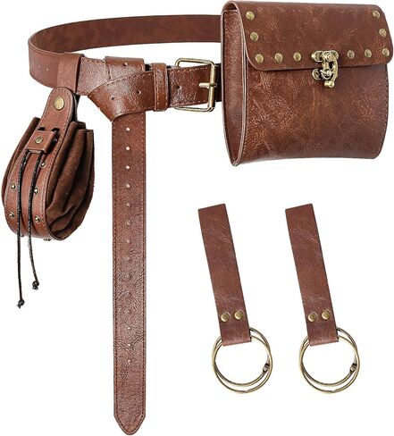 Renaissance Belt Pouch Waist Bag - Medieval Pirate Coin Purse Skirt Hike Halloween Festivals Cosplay Costume Accessories (Brown) in Saudi Arabia