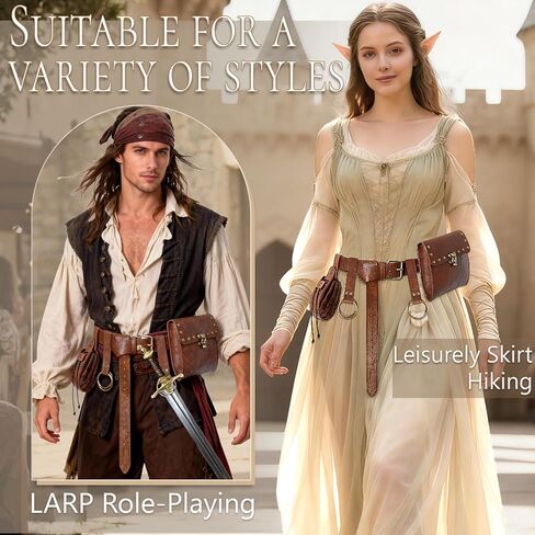 Renaissance Belt Pouch Waist Bag - Medieval Pirate Coin Purse Skirt Hike Halloween Festivals Cosplay Costume Accessories (Brown) in Saudi Arabia