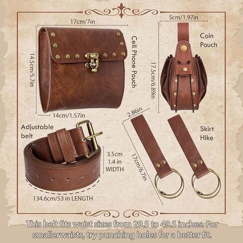 Renaissance Belt Pouch Waist Bag - Medieval Pirate Coin Purse Skirt Hike Halloween Festivals Cosplay Costume Accessories (Brown) in Saudi Arabia
