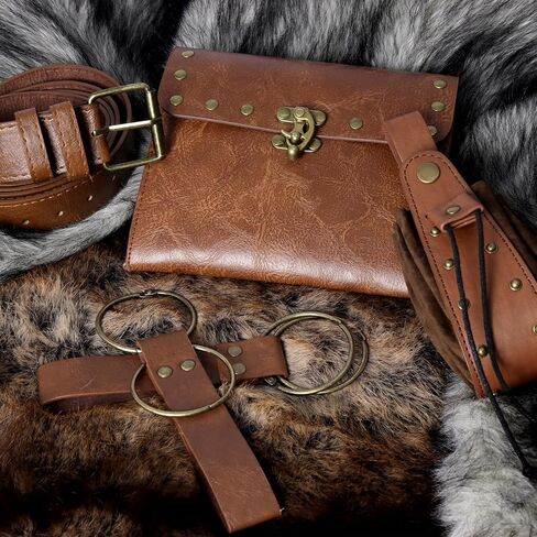 Renaissance Belt Pouch Waist Bag - Medieval Pirate Coin Purse Skirt Hike Halloween Festivals Cosplay Costume Accessories (Brown) in Saudi Arabia