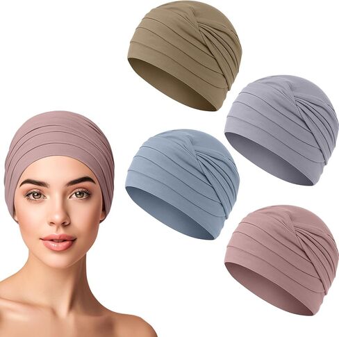 Zhengmy 4 Pcs Chemo Headwear Women Soft Cancer Hats Chemo Elastic Cotton Beanies Scarves for Cancer Patients Hair Loss in Saudi Arabia