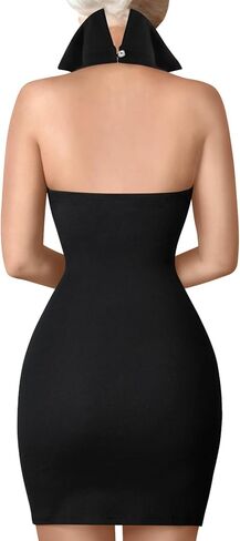 Littleforbig Women Cotton Overall Vampire Collared Bodycon Mini Dress Skirt in Saudi Arabia