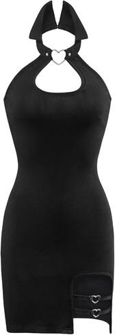 Littleforbig Women Cotton Overall Vampire Collared Bodycon Mini Dress Skirt in Saudi Arabia