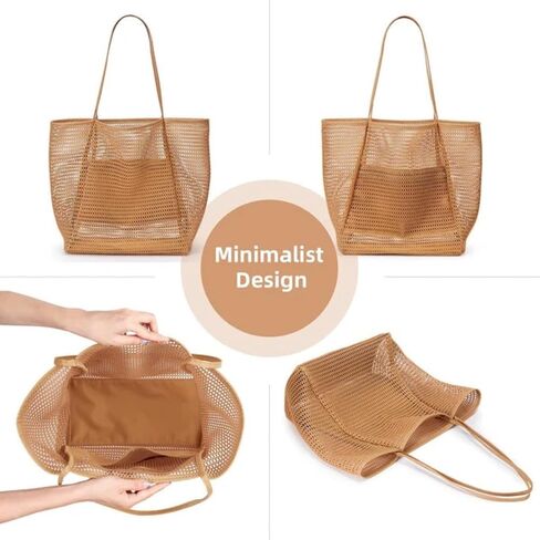 حقيبة حمل شبكية خفيفة الوزن وقابلة للطي من سوهوم ليفينج للشاطئ والسفر - حقيبة كبيرة مقاومة للرمال سريعة الجفاف مع مقابض متينة in Kuwait