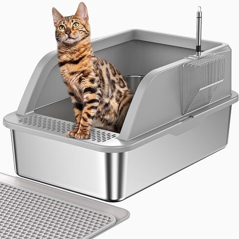 Stainless Steel Cat Litter Box with Scoop, Metal Litter Box High Sided, Cat Litter Box Enclosure, XL Extra Large High-Sided Litter Box (Anti-Urine Leakage, Easy Cleaning, Include Scoop) in Saudi Arabia