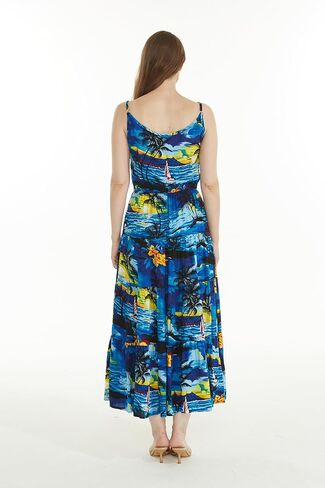 Matchable Couple Hawaiian Luau Shirt or Maxi Tiered Dress in Sunset Blue in Saudi Arabia