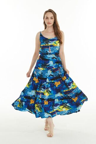 Matchable Couple Hawaiian Luau Shirt or Maxi Tiered Dress in Sunset Blue in Saudi Arabia