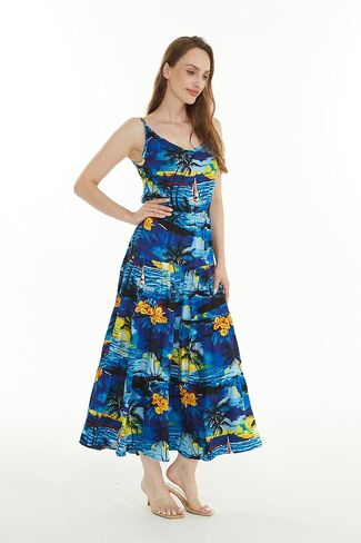 Matchable Couple Hawaiian Luau Shirt or Maxi Tiered Dress in Sunset Blue in Saudi Arabia
