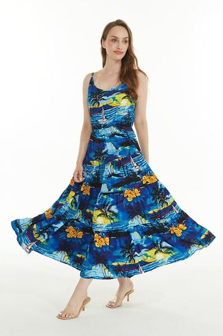 Matchable Couple Hawaiian Luau Shirt or Maxi Tiered Dress in Sunset Blue in Saudi Arabia