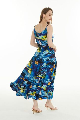Matchable Couple Hawaiian Luau Shirt or Maxi Tiered Dress in Sunset Blue in Saudi Arabia