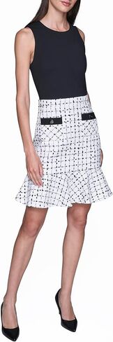 Karl Lagerfeld Women's Sleeveless Contrast Grid Tweed Skirt A-line Dress in Saudi Arabia