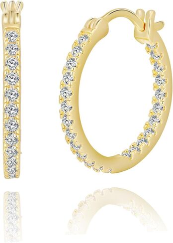 14K Gold Hoop Earrings for Women Elegant Dual-Sided Cubic Zirconia Hoops Sparkling Hypoallergenic Earrings for Sensitive Ears 15mm 20mm 30mm 35mm in Saudi Arabia