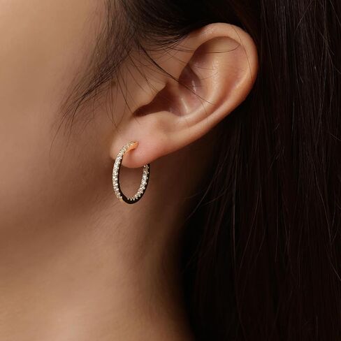 14K Gold Hoop Earrings for Women Elegant Dual-Sided Cubic Zirconia Hoops Sparkling Hypoallergenic Earrings for Sensitive Ears 15mm 20mm 30mm 35mm in Saudi Arabia