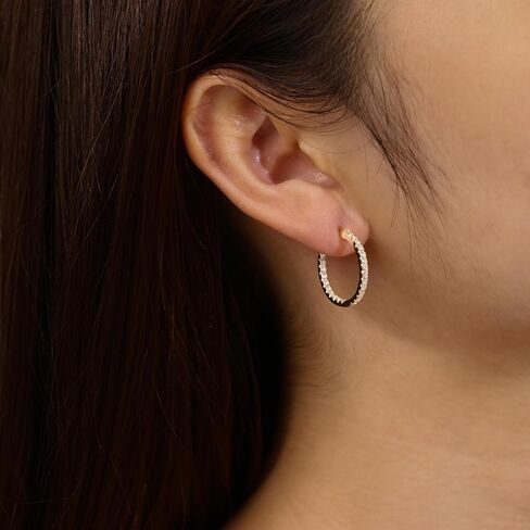14K Gold Hoop Earrings for Women Elegant Dual-Sided Cubic Zirconia Hoops Sparkling Hypoallergenic Earrings for Sensitive Ears 15mm 20mm 30mm 35mm in Saudi Arabia