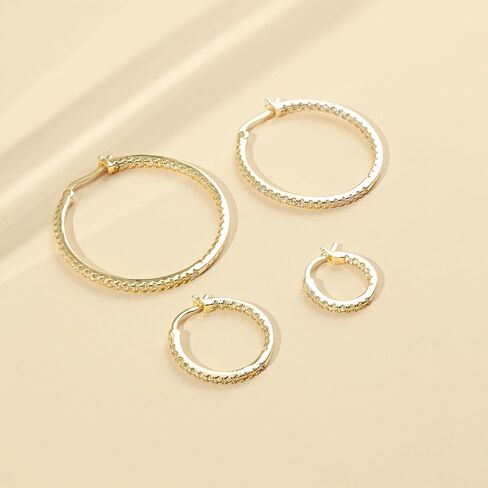 14K Gold Hoop Earrings for Women Elegant Dual-Sided Cubic Zirconia Hoops Sparkling Hypoallergenic Earrings for Sensitive Ears 15mm 20mm 30mm 35mm in Saudi Arabia