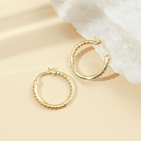 14K Gold Hoop Earrings for Women Elegant Dual-Sided Cubic Zirconia Hoops Sparkling Hypoallergenic Earrings for Sensitive Ears 15mm 20mm 30mm 35mm in Saudi Arabia