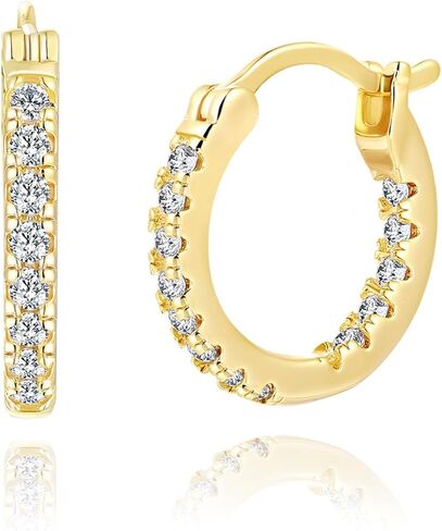 14K Gold Hoop Earrings for Women Elegant Dual-Sided Cubic Zirconia Hoops Sparkling Hypoallergenic Earrings for Sensitive Ears 15mm 20mm 30mm 35mm in Saudi Arabia