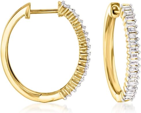 Ross-Simons 0.50 ct. t.w. Baguette Diamond Hoop Earrings in 14kt Yellow Gold in Saudi Arabia