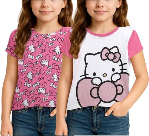 Hello Kitty Girls' T-Shirt - 2 Pack Short Sleeve Graphic T Shirts for Girls (4-12) in Kuwait