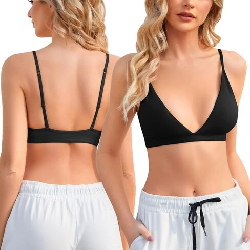 INIBUD Bralette for Women Removable Padded Bra Yoga Seamless V Neck Triangle Adjustable Straps Wireless in Saudi Arabia
