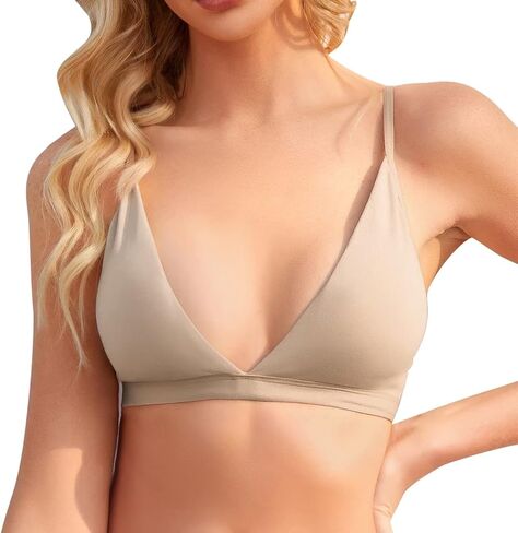 INIBUD Bralette for Women Removable Padded Bra Yoga Seamless V Neck Triangle Adjustable Straps Wireless in Saudi Arabia