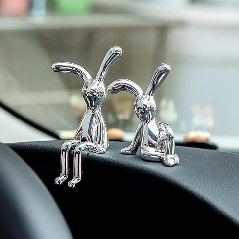 2PCS Modern Rabbit Figurines for Home Decor, Cute Bunny Statues, Versatile Decoration for Office, Shelf, Table, Living Room, and Car Dashboard (Silver) in Saudi Arabia