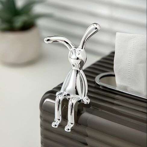 2PCS Modern Rabbit Figurines for Home Decor, Cute Bunny Statues, Versatile Decoration for Office, Shelf, Table, Living Room, and Car Dashboard (Silver) in Saudi Arabia