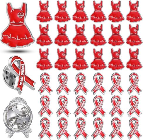 100 Pcs Heart Disease Awareness Enamel Lapel Pin Heart Condition Health Red Ribbon Pin for Doctors Charity Fundraising Activities Badges Bulk in Saudi Arabia