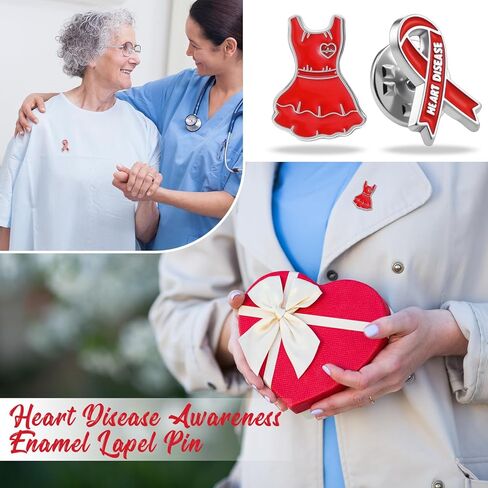 100 Pcs Heart Disease Awareness Enamel Lapel Pin Heart Condition Health Red Ribbon Pin for Doctors Charity Fundraising Activities Badges Bulk in Saudi Arabia