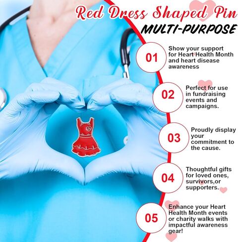100 Pcs Heart Disease Awareness Enamel Lapel Pin Heart Condition Health Red Ribbon Pin for Doctors Charity Fundraising Activities Badges Bulk in Saudi Arabia