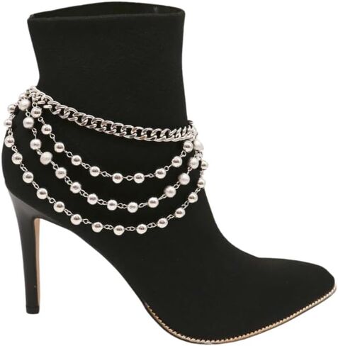 Women Western Fashion Silver Metal Boot Chain Bracelet Shoe Anklet Balls Strand Waves Charm in Saudi Arabia