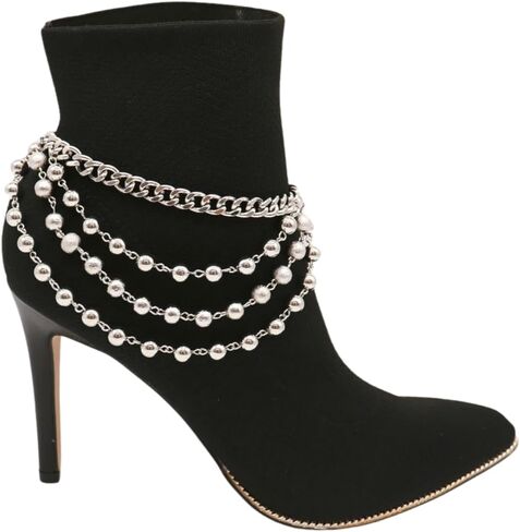 Women Western Fashion Silver Metal Boot Chain Bracelet Shoe Anklet Balls Strand Waves Charm in Saudi Arabia