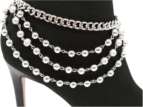 Women Western Fashion Silver Metal Boot Chain Bracelet Shoe Anklet Balls Strand Waves Charm in Saudi Arabia