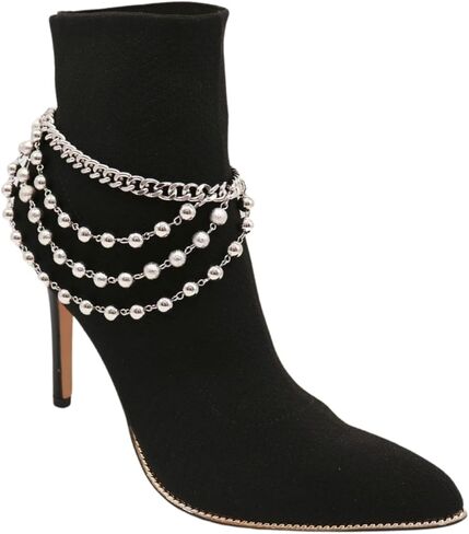 Women Western Fashion Silver Metal Boot Chain Bracelet Shoe Anklet Balls Strand Waves Charm in Saudi Arabia