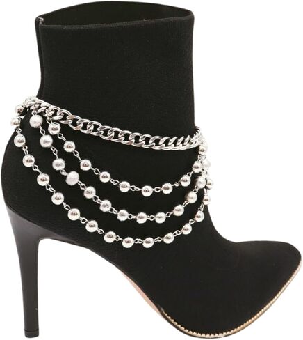 Women Western Fashion Silver Metal Boot Chain Bracelet Shoe Anklet Balls Strand Waves Charm in Saudi Arabia