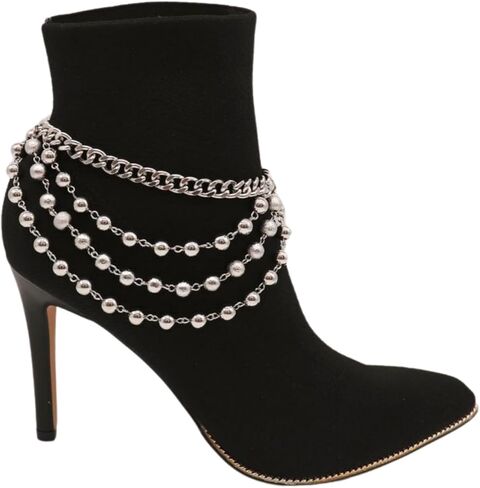 Women Western Fashion Silver Metal Boot Chain Bracelet Shoe Anklet Balls Strand Waves Charm in Saudi Arabia