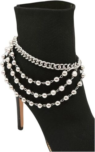 Women Western Fashion Silver Metal Boot Chain Bracelet Shoe Anklet Balls Strand Waves Charm in Saudi Arabia