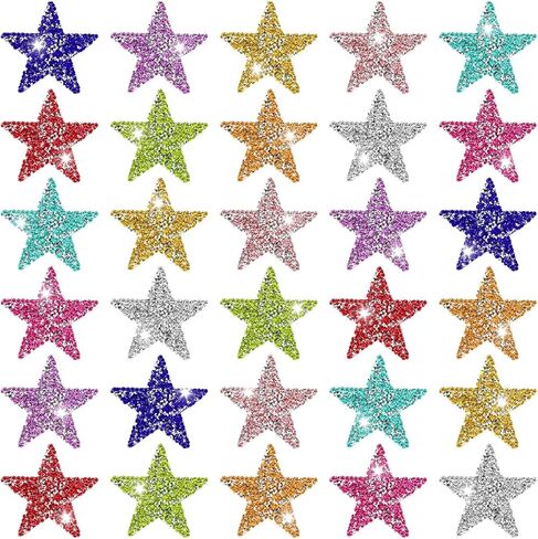 24 PCS Star Patch ، Silver Star Patches und.shesive Glitter Star Iron on Patches ، Hot Glue Glue Rhinestone Stars for Clothing Jeans Facs Hats Repair (4 size) in Kuwait