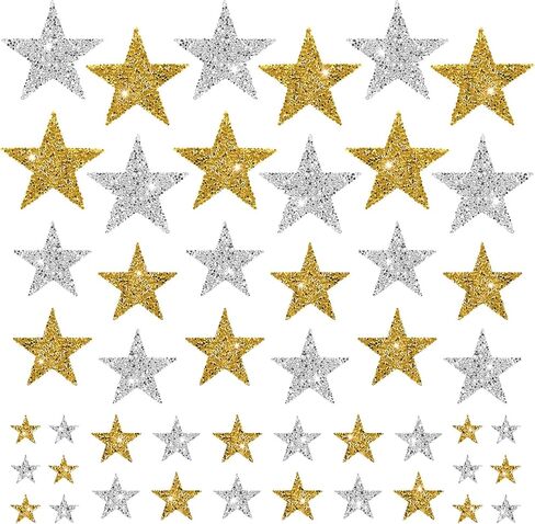 24 PCS Star Patch ، Silver Star Patches und.shesive Glitter Star Iron on Patches ، Hot Glue Glue Rhinestone Stars for Clothing Jeans Facs Hats Repair (4 size) in Kuwait