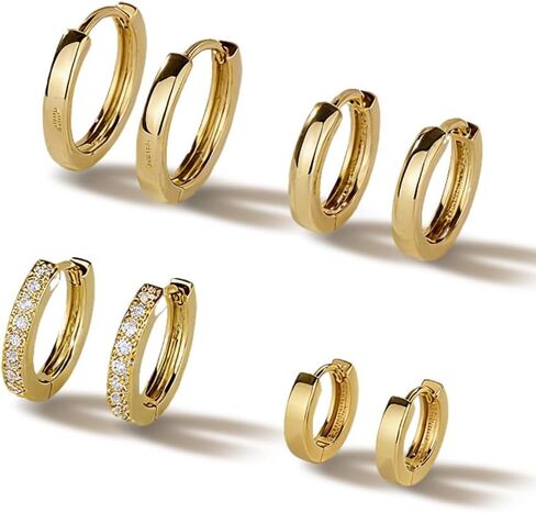 Small Huggie Gold Hoop Earrings Set for Women, 14K Plated Hypoallergenic Cartilage Helix Earring Stacks for Multiple Piercings, Lightweight Mini Dainty Packs Jewelry Gifts for Women in Saudi Arabia