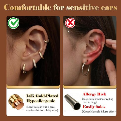 Small Huggie Gold Hoop Earrings Set for Women, 14K Plated Hypoallergenic Cartilage Helix Earring Stacks for Multiple Piercings, Lightweight Mini Dainty Packs Jewelry Gifts for Women in Saudi Arabia
